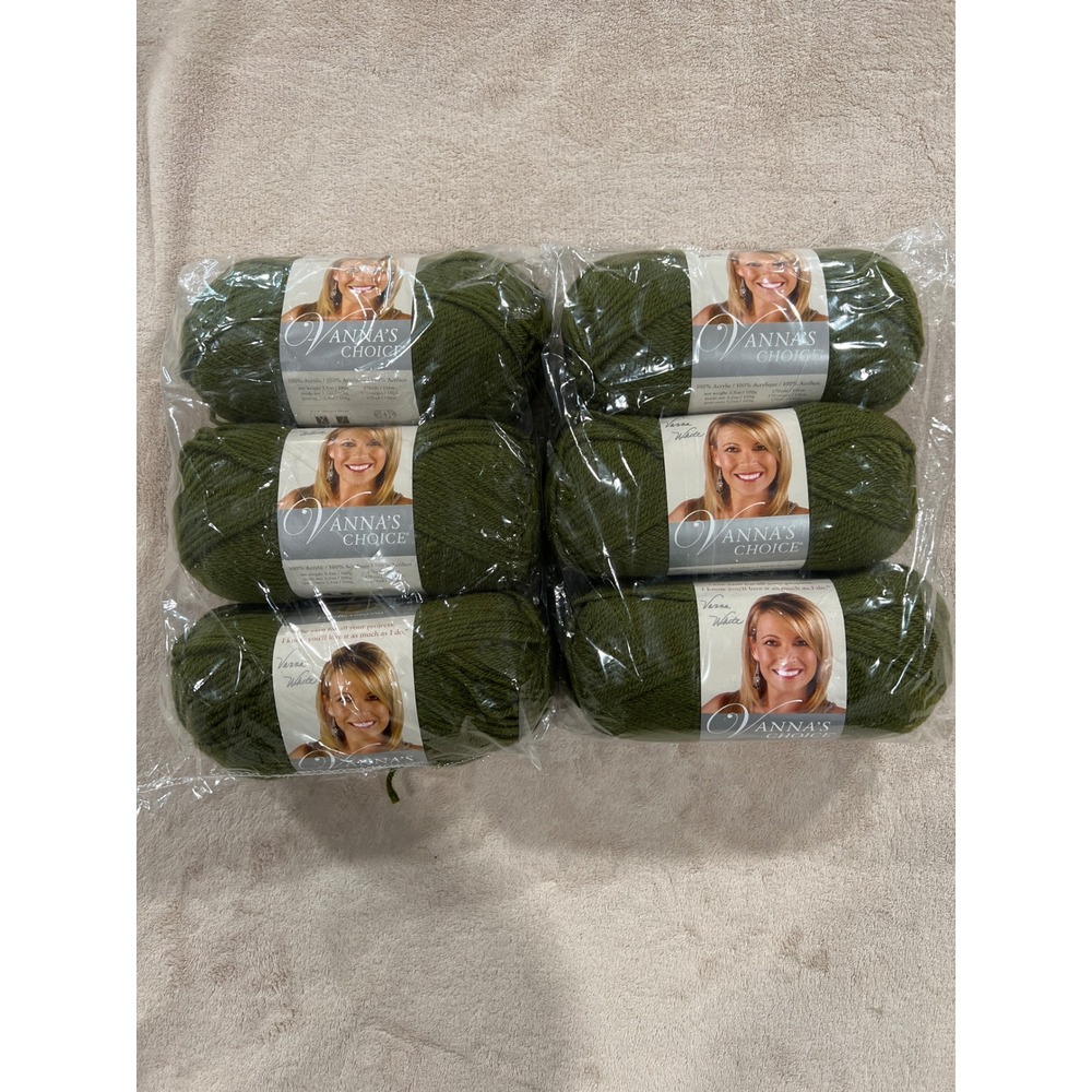 Lion Brand Yarn Vanna's Choice Olive 174 New 6-Pack Acrylic Medium #4 Lot 65013